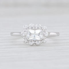 New Beverley K 0.84ctw Sapphire Diamond Halo Ring 18k White Gold Size 6.75