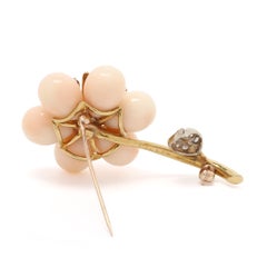 Cartier Coral, Diamond and Ruby Flower Brooch, 18k Yellow Gold, Length 2 Inches