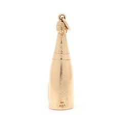 Solid Gold Champagne Bottle Charm, 14k Yellow Gold, Length 1.5 in
