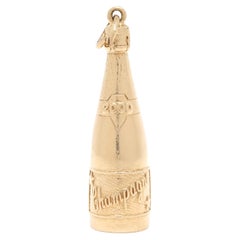Solid Gold Champagne Bottle Charm, 14k Yellow Gold, Length 1.5 in