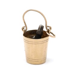 British Hallmarks Champagne Bucket Charm, 9k Yellow Gold, Length 1 in