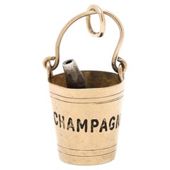 British Hallmarks Champagne Bucket Charm, 9k Yellow Gold, Length 1 in