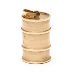 1950s Oil Barrel Charm, 14k Yellow Gold, Length 1 in