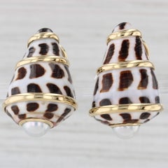 Conch Shell Pearl Earrings Trianon 36038 Conus Ebraus 18k Gold Leopard Print