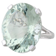 36ct Prasiolite Green Amethyst Ring 14k White Gold Size 7.5 Solitaire Cocktail