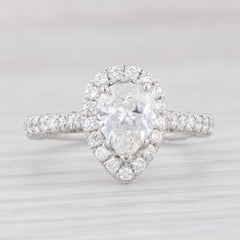 New 1.73ctw Diamond Teardrop Halo Engagement Ring 14k White Gold Size 6.5 Pear