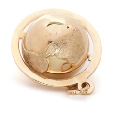 1950s Spinning Globe Charm, 14k Yellow Gold, Length 1.25 in
