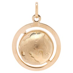 1950s Spinning Globe Charm, 14k Yellow Gold, Length 1.25 in