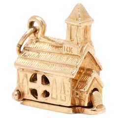 Vintage Chapel Charm with Bride and Groom, 14k Yellow Gold, Length .5 in