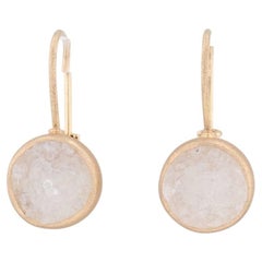 New Nina Wynn White Druzy Quartz Drop Earrings 18k Yellow Gold Hook Posts