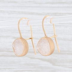 New Nina Wynn White Druzy Quartz Drop Earrings 18k Yellow Gold Hook Posts