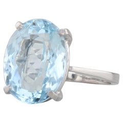 5.40ct Oval Aquamarine Solitaire Ring 18k White Gold Size 5