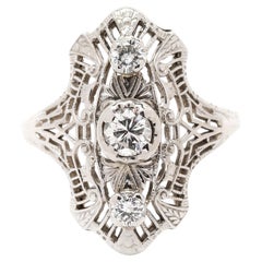 Vintage .36ctw Diamond Filigree Ring, 14k White Gold, Ring Size 5.5