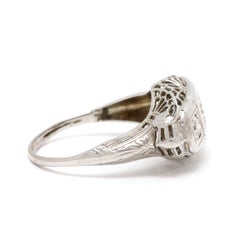 Vintage .30ctw 3 Diamond Filigree Ring, 18k White Gold, Ring Size 5