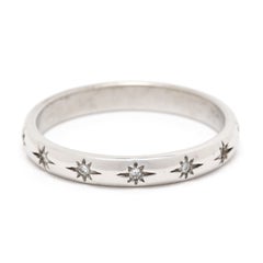Diamond Star Band Ring, 14k White Gold, Ring Size 5, Stackable