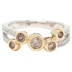 0.35ctw Diamond Cluster Bubble Band Ring, 14k Yellow & White Gold, Ring Size 5