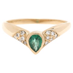 Dainty Emerald & Diamond Ring, 14k Yellow Gold, Ring Size 7.25, Engagement