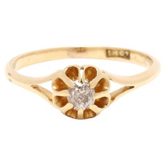 Antique .20ct Old European Diamond Belcher Ring, 18k Yellow Gold, Ring Size 6.75