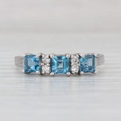 1.28ctw Blue Topaz Diamond 3-Stone Ring 14k White Gold Size 10