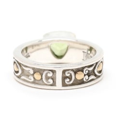 JH Peridot Boho Band Ring, Sterling Silver & 18k Yellow Gold, Ring Size 5