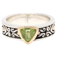 JH Peridot Boho Band Ring, Sterling Silver & 18k Yellow Gold, Ring Size 5