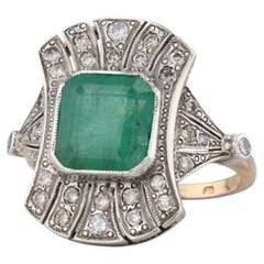 Vintage 3.53ctw Emerald Diamond Ring 14k Gold Silver Cocktail Size 9
