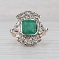 Vintage 3.53ctw Emerald Diamond Ring 14k Gold Silver Cocktail Size 9