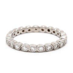 0.35ctw Bezel Milgrain Diamond Eternity Band Ring, 18k WhiteGold, Ring Size 5.25
