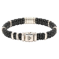 Lagos Caviar .28ctw Diamond & Black Ceramic Bead Bracelet, Sterling Silver
