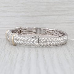 0.16ctw Diamond Station Bangle Bracelet Sterling Silver 14k Gold 7"