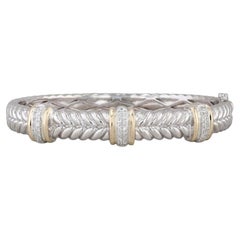 0.16ctw Diamond Station Bangle Bracelet Sterling Silver 14k Gold 7"
