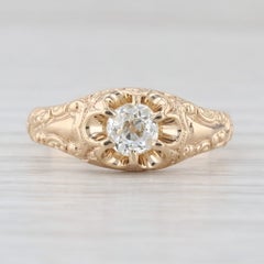 Anello di fidanzamento solitario con diamante antico taglio Old Mine da 0,38 ct in oro giallo 14k