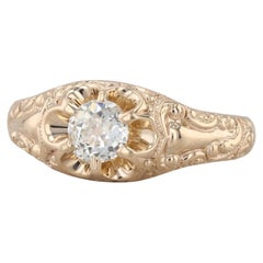 Anello di fidanzamento solitario con diamante antico taglio Old Mine da 0,38 ct in oro giallo 14k