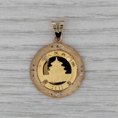 0.20ctw Diamond Chinese Panda Coin Pendant 14k 999 Gold 50 Yuan 2011 1/10oz