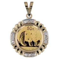 0.20ctw Diamond Chinese Panda Coin Pendant 14k 999 Gold 50 Yuan 2011 1/10oz