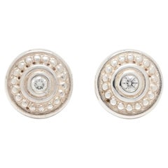 Pendientes de botón «Slane Column Round» con diamantes de 0,12 ct en total, plata de ley, longitud: 10,4 mm