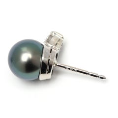 0.35ctw Tahitian Pearl & Diamond Stud Earrings, 14k White Gold, Length .5 In.