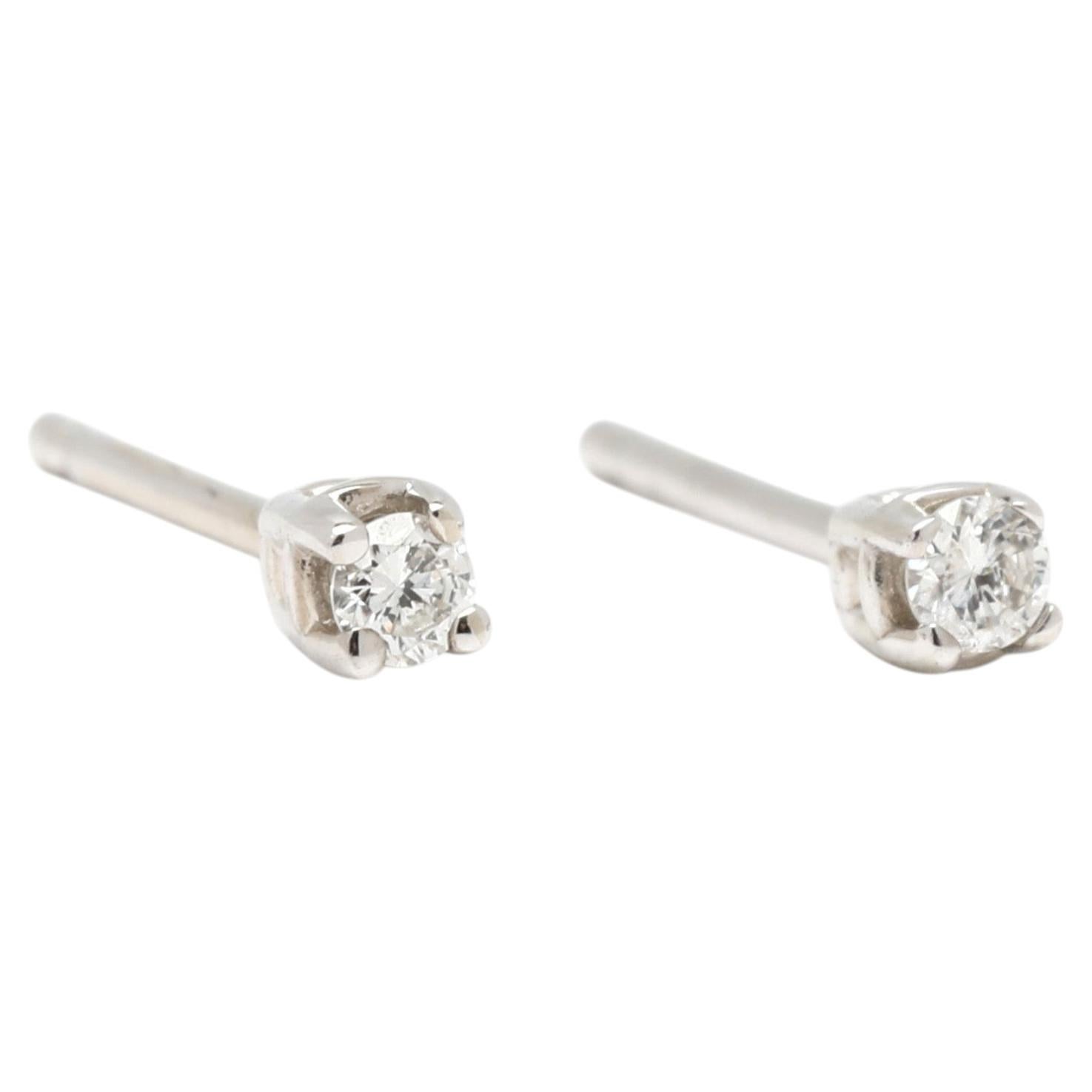 Dainty Tiny Diamond Studs, 14k White Gold, Width 2.3 mm