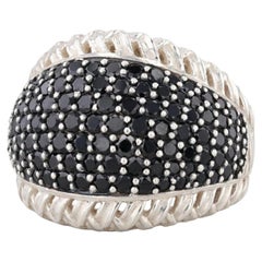 Anillo de plata de ley «Basketweave» de Slane & Slane con zafiro negro de 2,40 ct, estilo cóctel