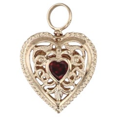 1.57ctw Garnet Citrine Ornate Openwork Heart Pendant 14k Yellow Gold