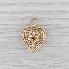 1.57ctw Garnet Citrine Ornate Openwork Heart Pendant 14k Yellow Gold
