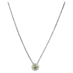 0.36ctw Peridot Diamond Pendant Necklace 14k White Gold 16.25-18.5" Cable Chain