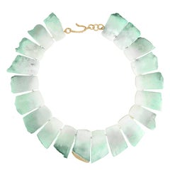 Kara Ross Chrysoprase Diamond and Yellow Gold Necklace