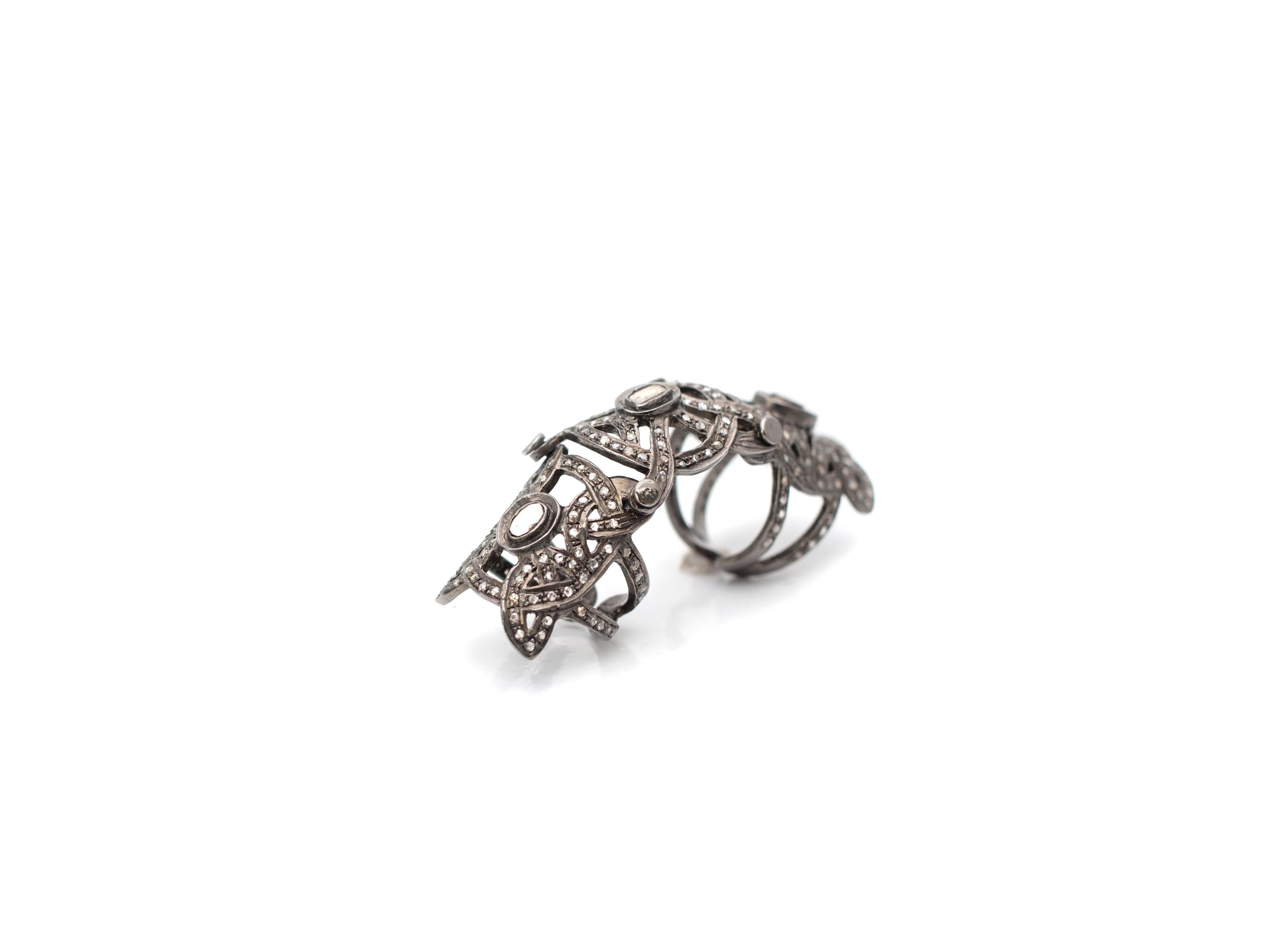 Contemporary Champagne Diamond Silver Full Finger Ring For Sale