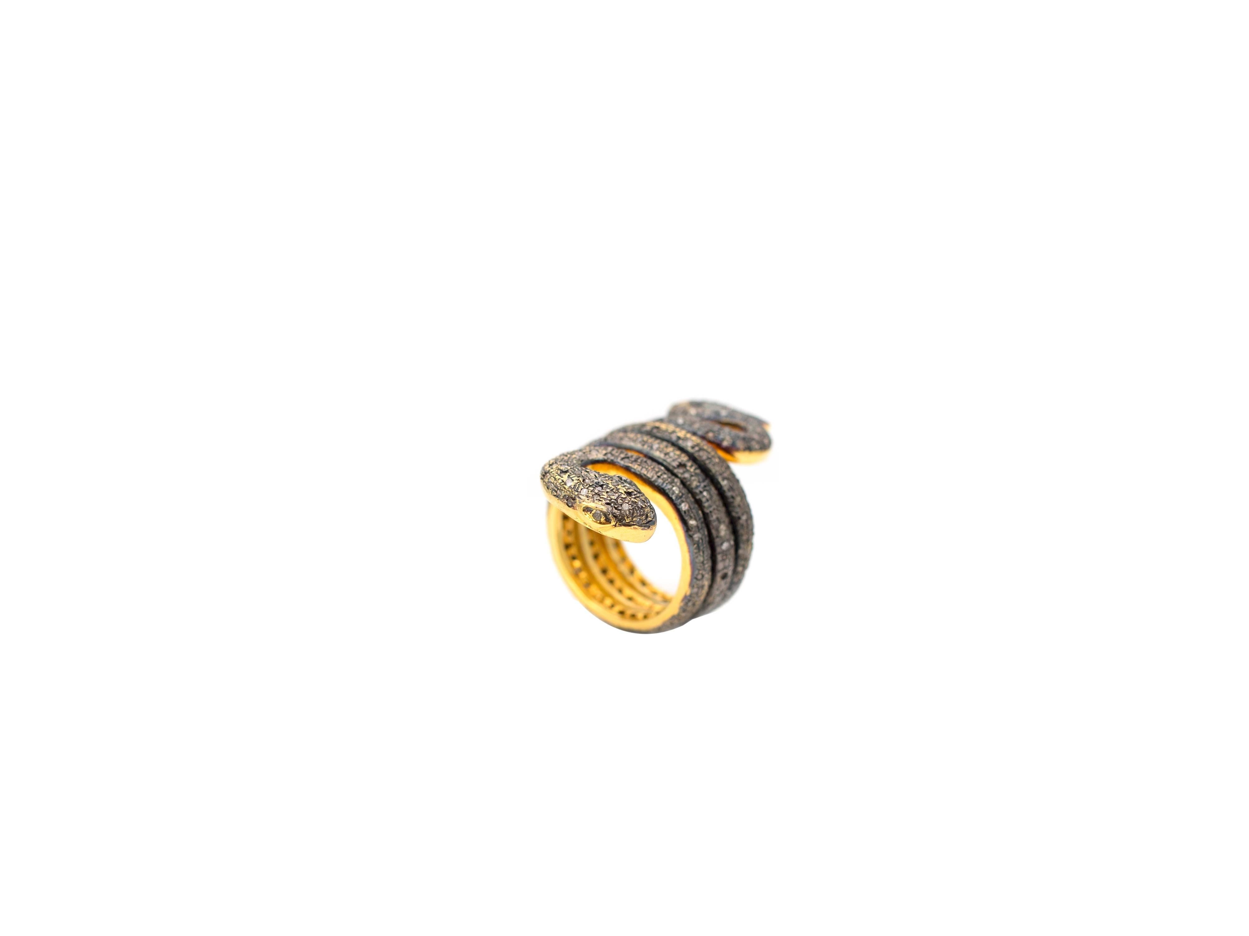 Contemporary Snake Champagne Diamond and Gilt Silver Ring For Sale