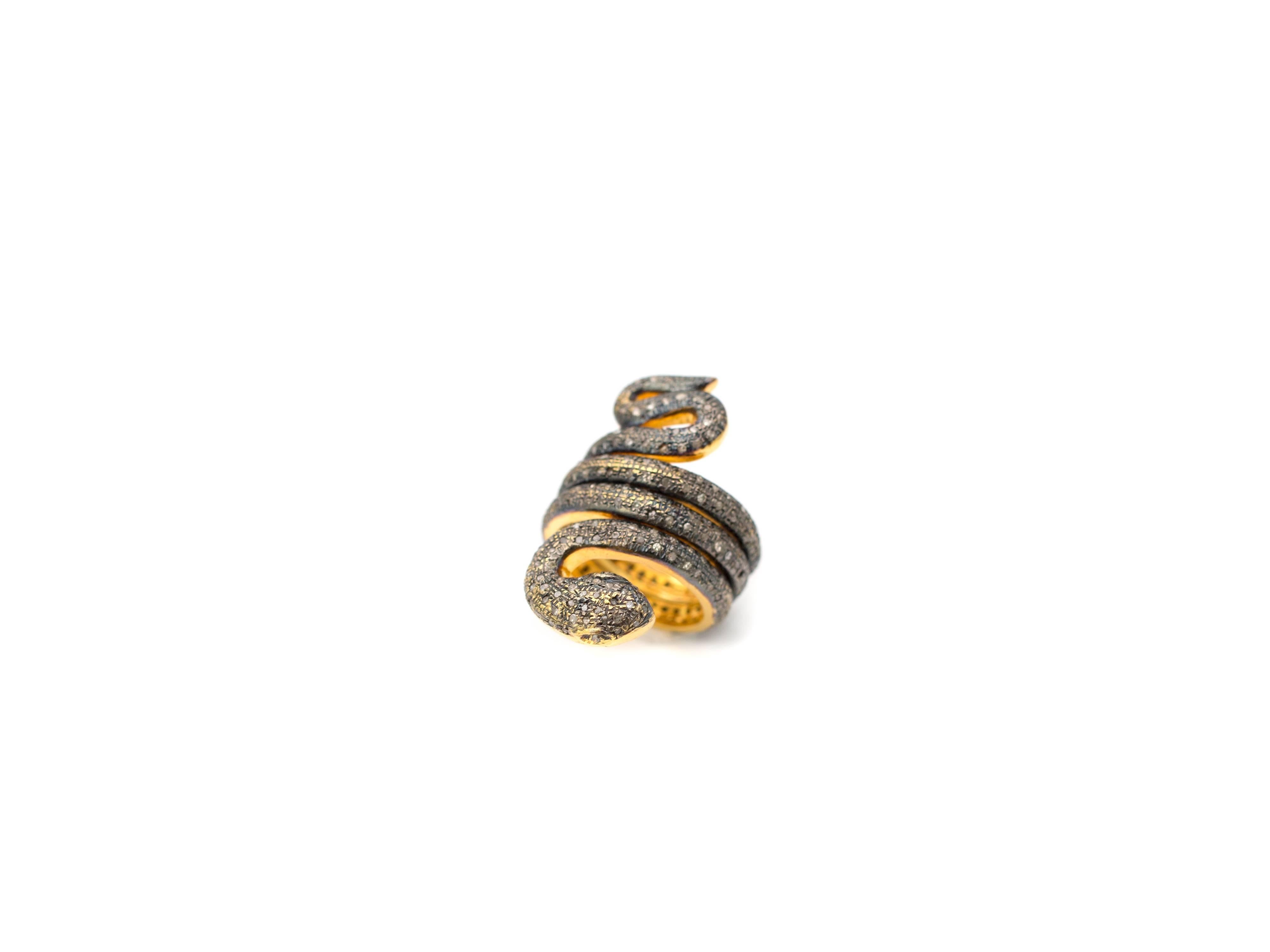 Snake Champagne Diamond and Gilt Silver Ring In New Condition For Sale In Mount Kisco, NY