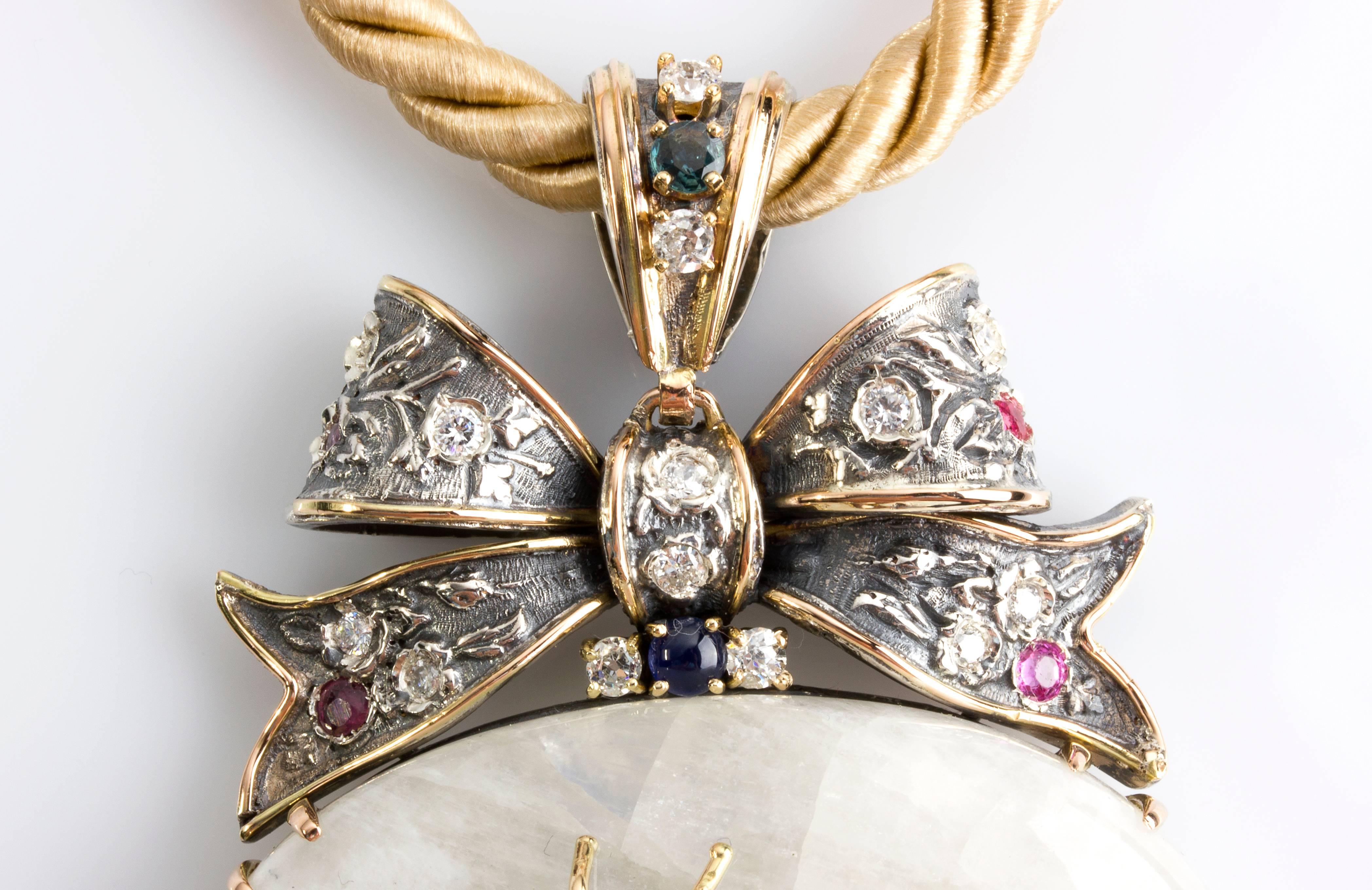 Women's Diamond, Ruby, Sapphire, Quartz, Gold and Silver Pendant For Sale