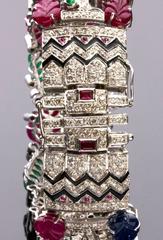 Giansanti, Rome - Floral Ruby Emerald, Blue Sapphire, Diamond Gold Bracelet