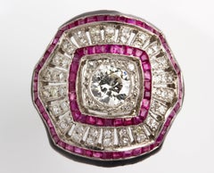 Diamond and Ruby Platinum Ring, Mid-20th Century