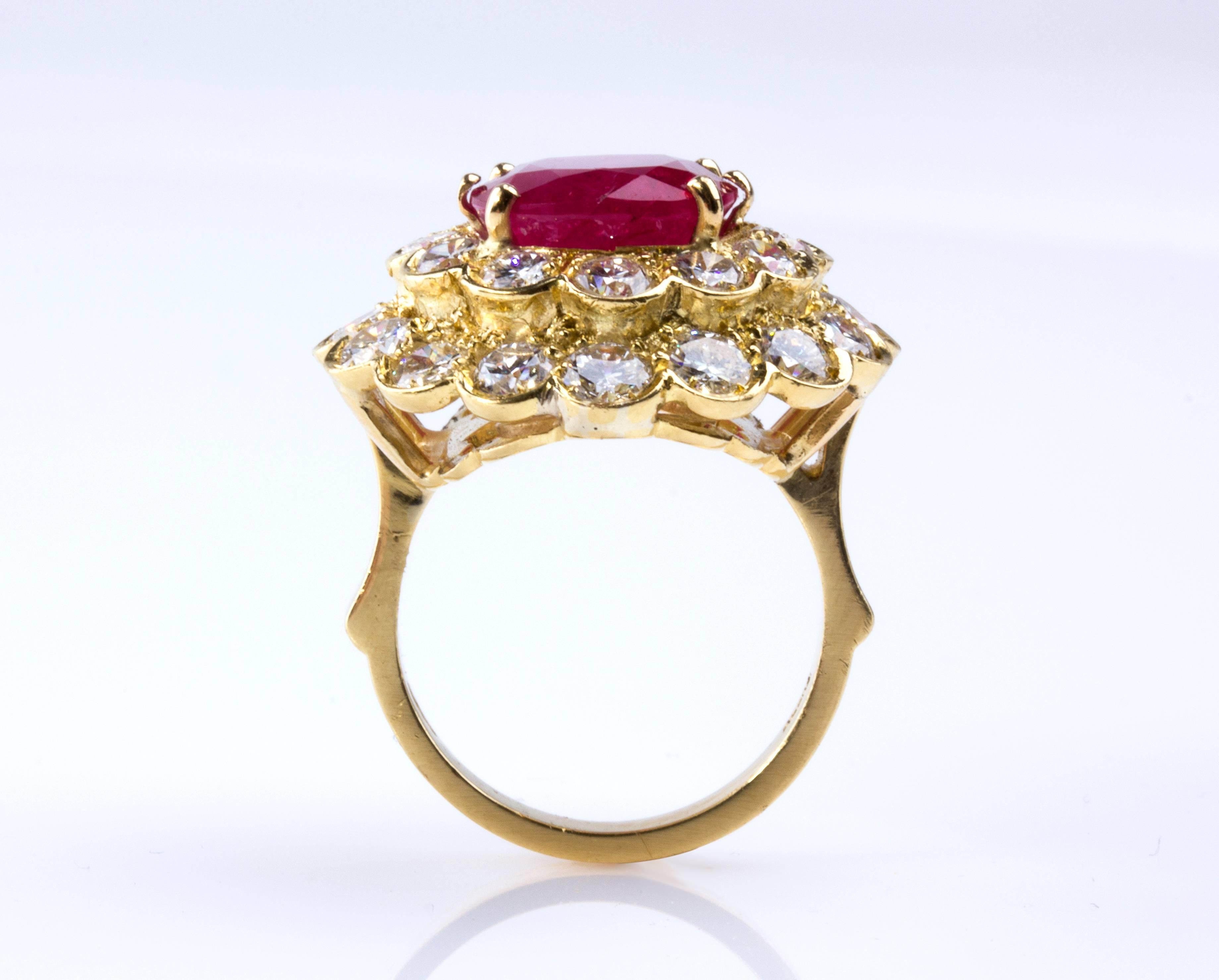 Cushion Cut Burma Ruby and Diamond Ring For Sale